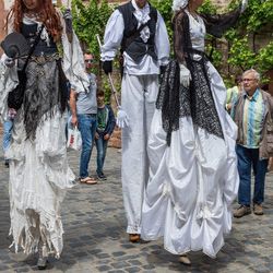 Stelzentrio in schwarz-weiß
